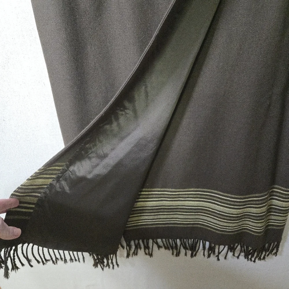 Rena Rowan Wool Wrap Green Brown Pencil Skirt with Fringe Elastic @ Waist